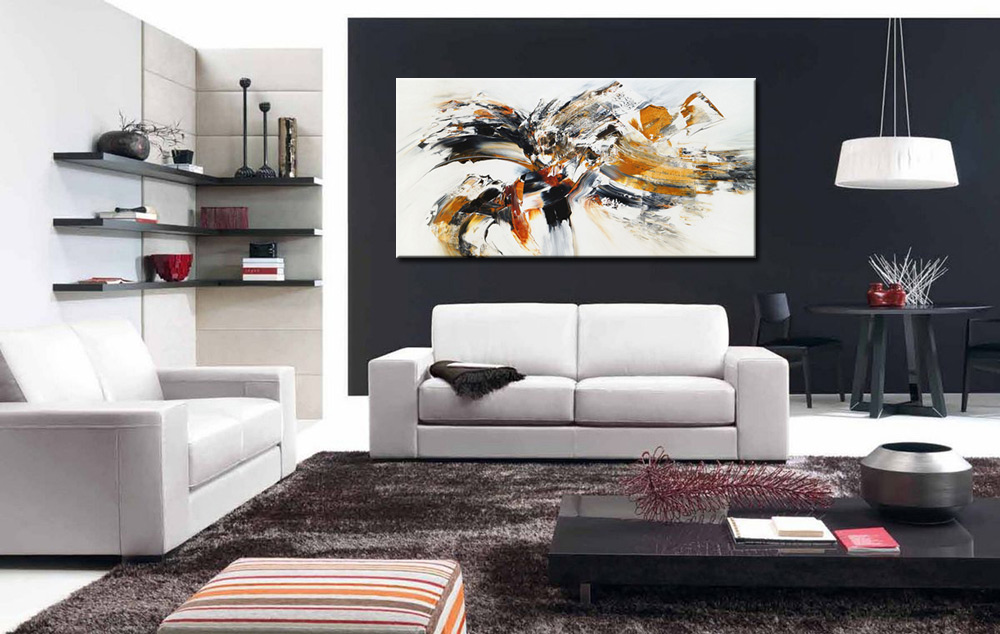 Abstract schilderij Gouden Beweging 180x90cm - Afbeelding 2