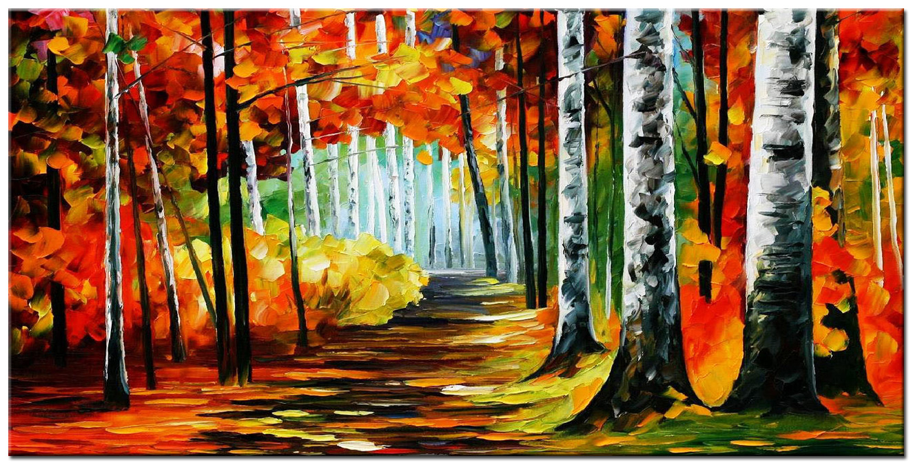 Natuur schilderij berkenbomen 180x90cm