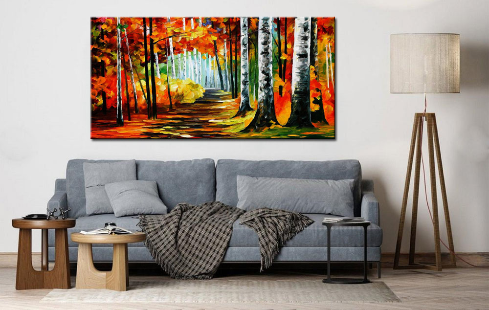 Natuur schilderij berkenbomen 180x90cm - Afbeelding 4