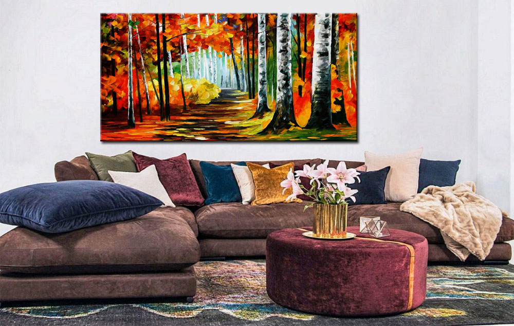 Natuur schilderij berkenbomen 180x90cm - Afbeelding 3