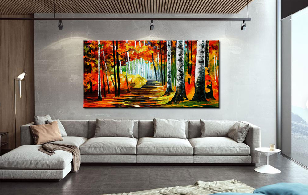Natuur schilderij berkenbomen 180x90cm - Afbeelding 2