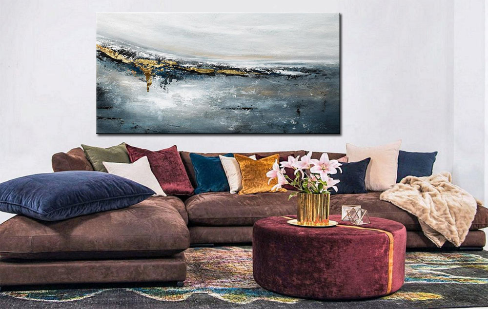 Abstract schilderij Golden Horizon 180x90cm - Afbeelding 3