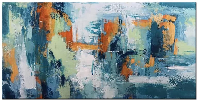 Abstract schilderij Blauw en Oranje groot formaat