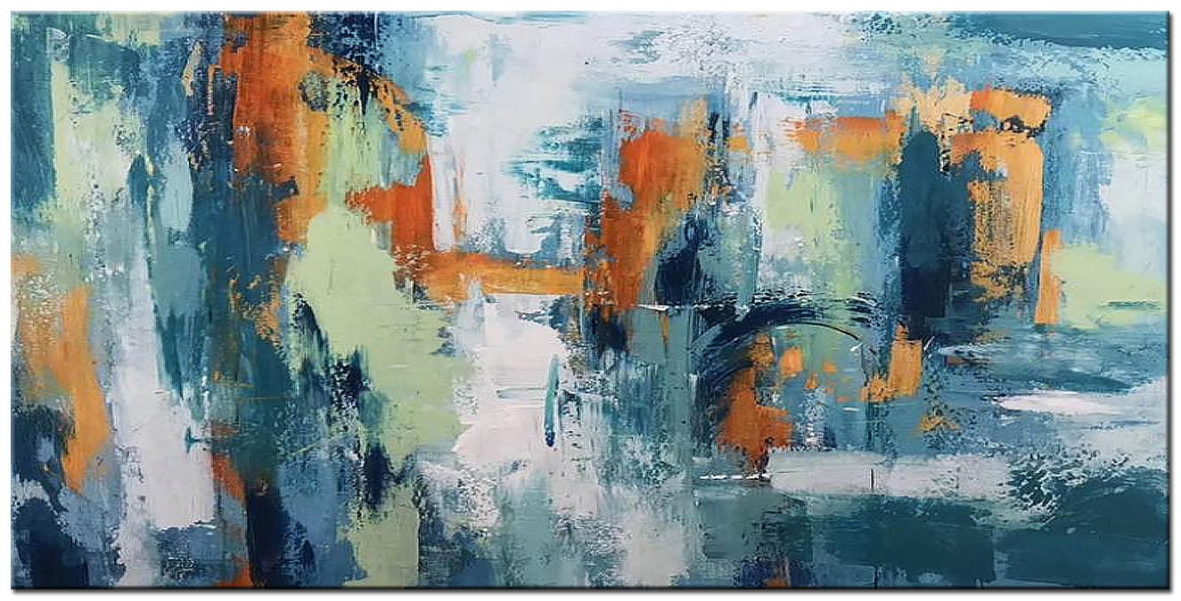 Abstract schilderij Blauw en Oranje 180x90cm