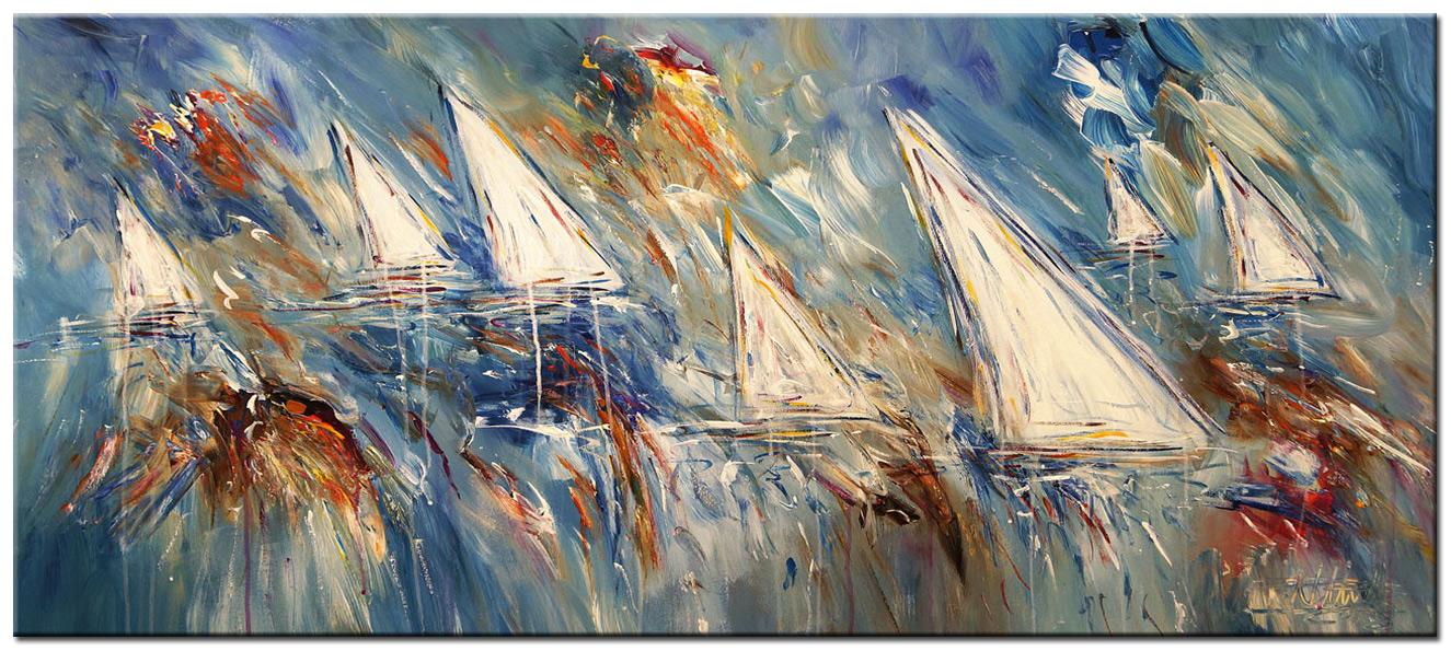 Zeilboten modern groot schilderij 160x70cm