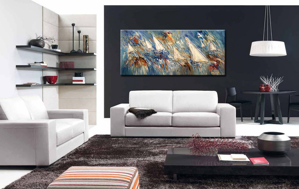 Zeilboten modern groot schilderij 160x70cm - Afbeelding 3