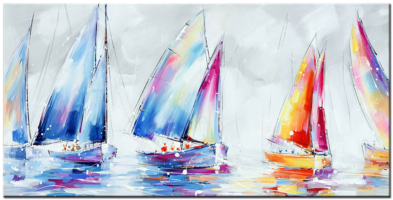 Schilderij van zeilboten in kleurrijke stijl 180x90cm