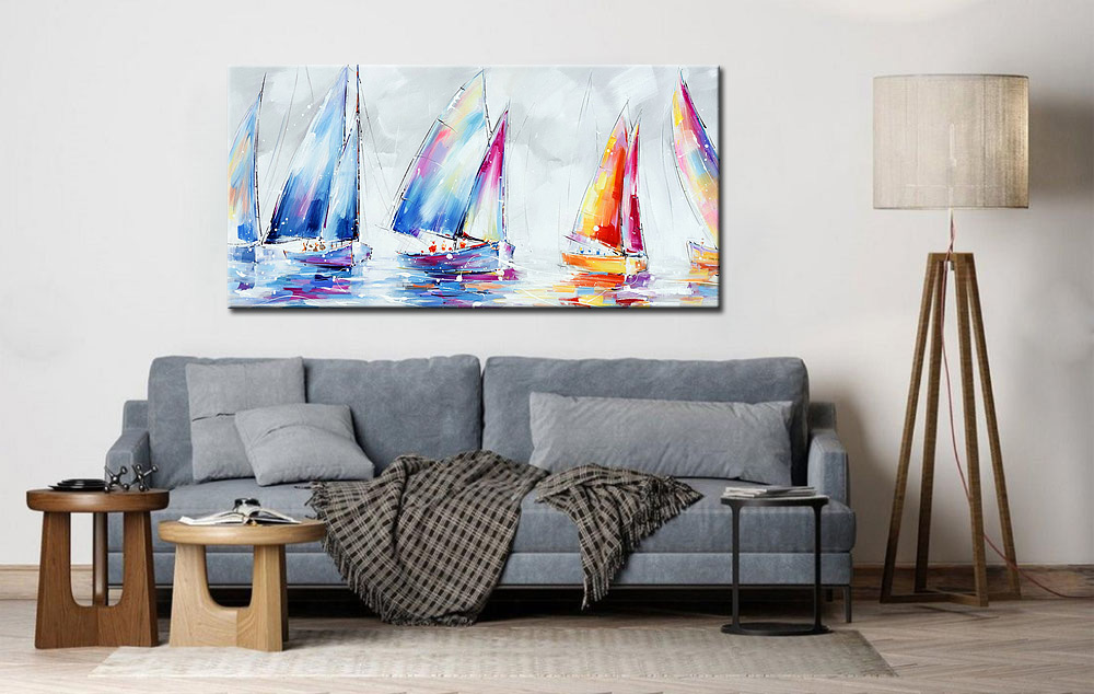 Schilderij van zeilboten in kleurrijke stijl 180x90cm - Afbeelding 4
