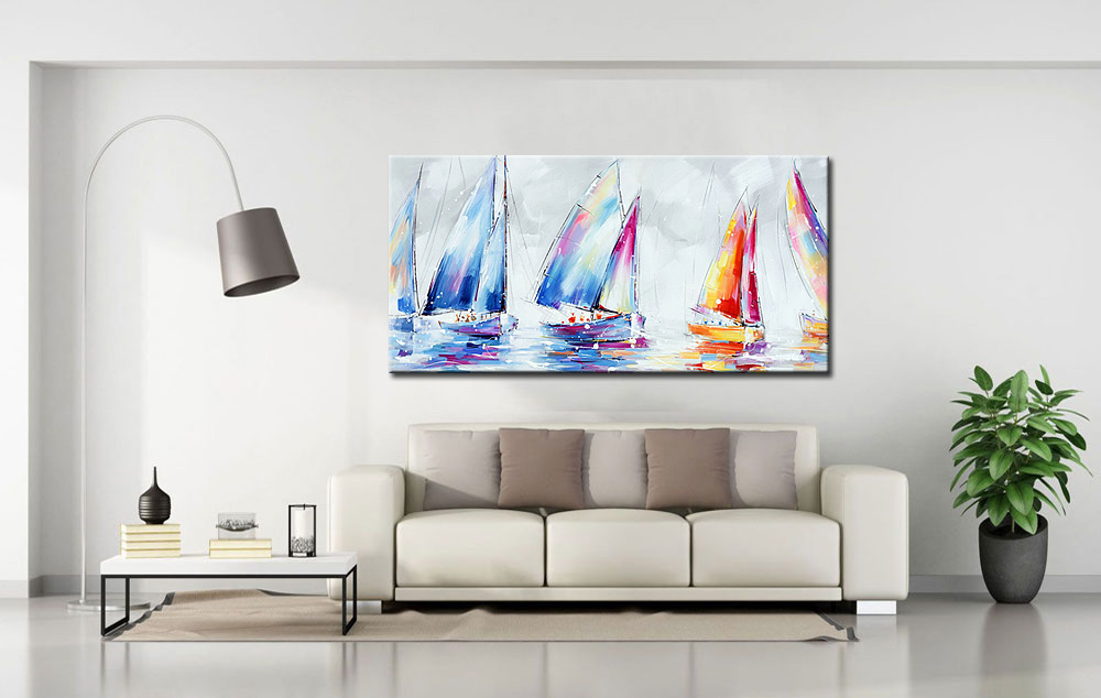 Schilderij van zeilboten in kleurrijke stijl 180x90cm - Afbeelding 3