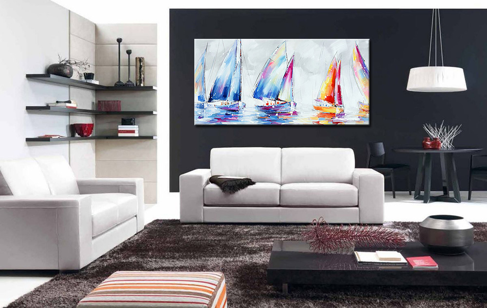 Schilderij van zeilboten in kleurrijke stijl 180x90cm - Afbeelding 2