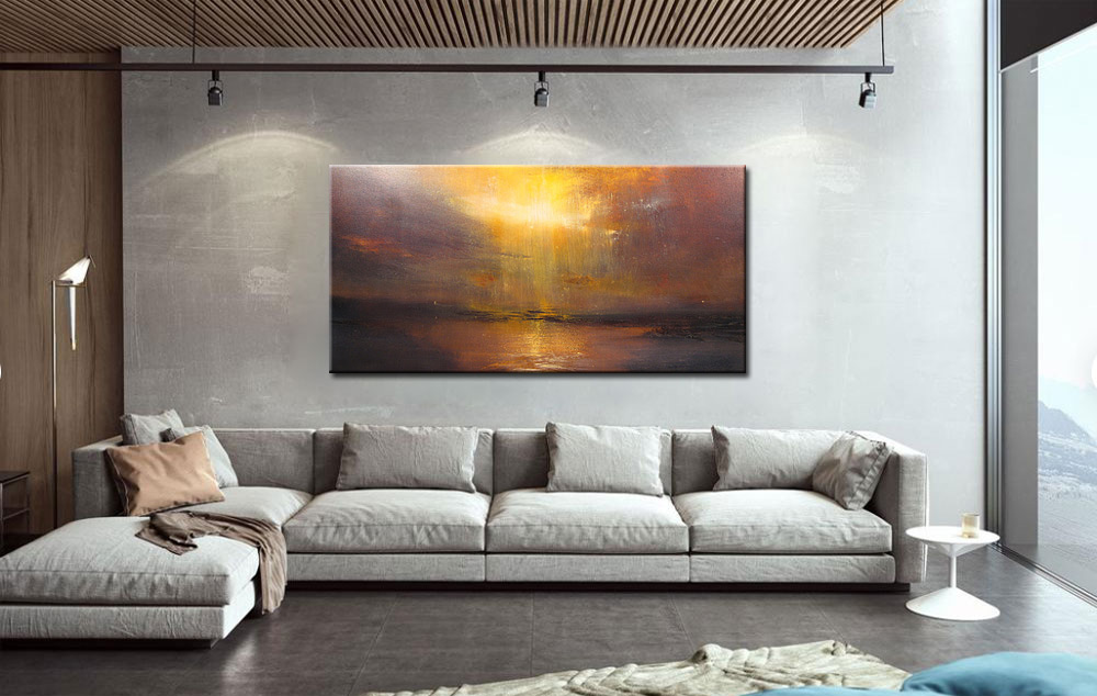 Abstract schilderij Golden Sunset 180x90cm - Afbeelding 3