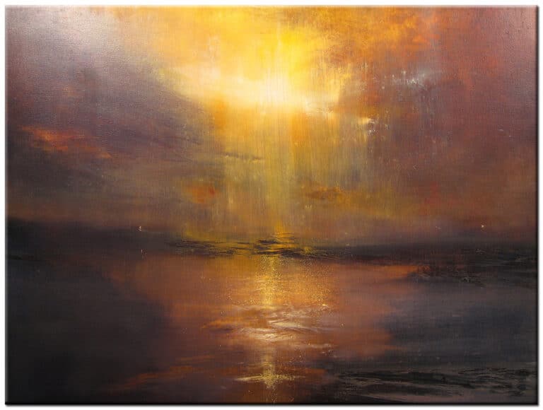 Landschap schilderij Licht over Water handgeschilderd olieverf schilderij met water, lichtreflectie en horizon