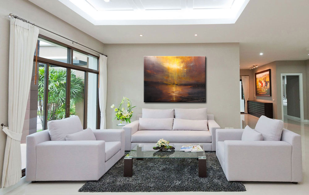 Zonsondergang modern schilderij 120x90cm - Afbeelding 2