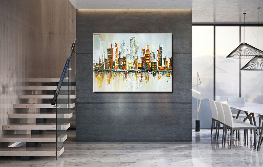 Skyline in Schaduw modern schilderij 120x90cm - Afbeelding 3