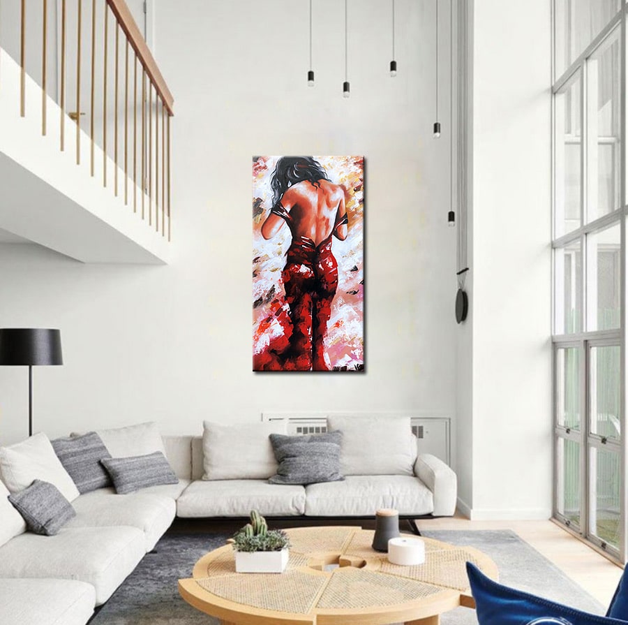 Erotisch schilderij Red Dress 60x120cm - Afbeelding 2