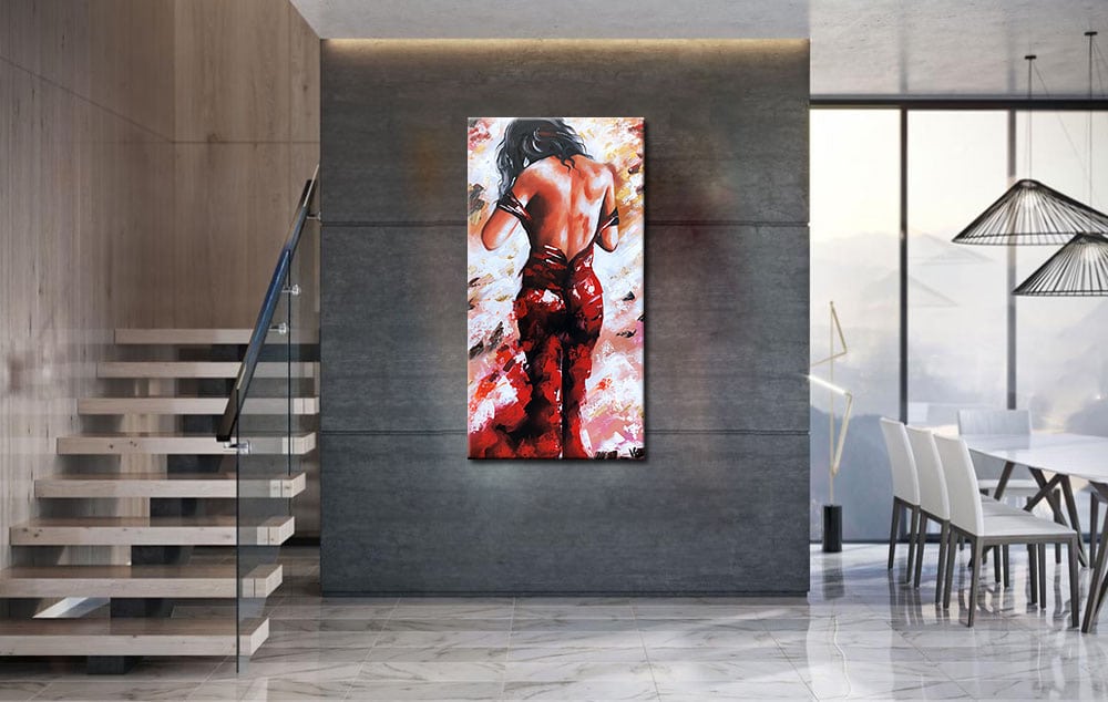Erotisch schilderij Red Dress 60x120cm - Afbeelding 4