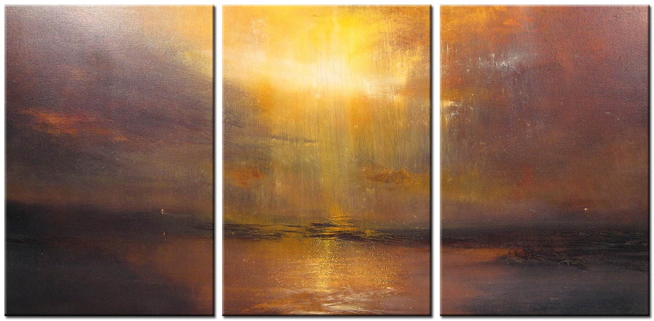 Drieluik schilderij Zonsondergang Goud