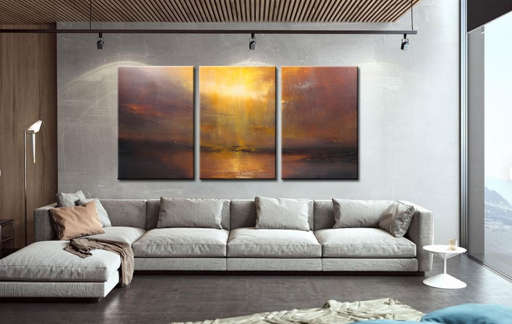 Drieluik schilderij Zonsondergang Goud - Afbeelding 2