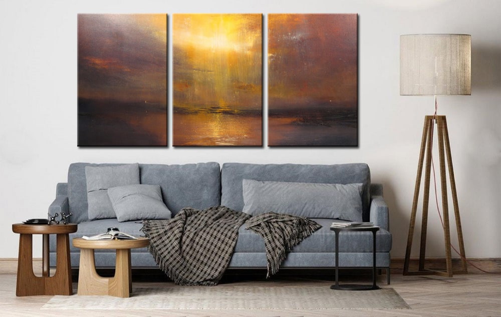 Drieluik schilderij Zonsondergang Goud - Afbeelding 4