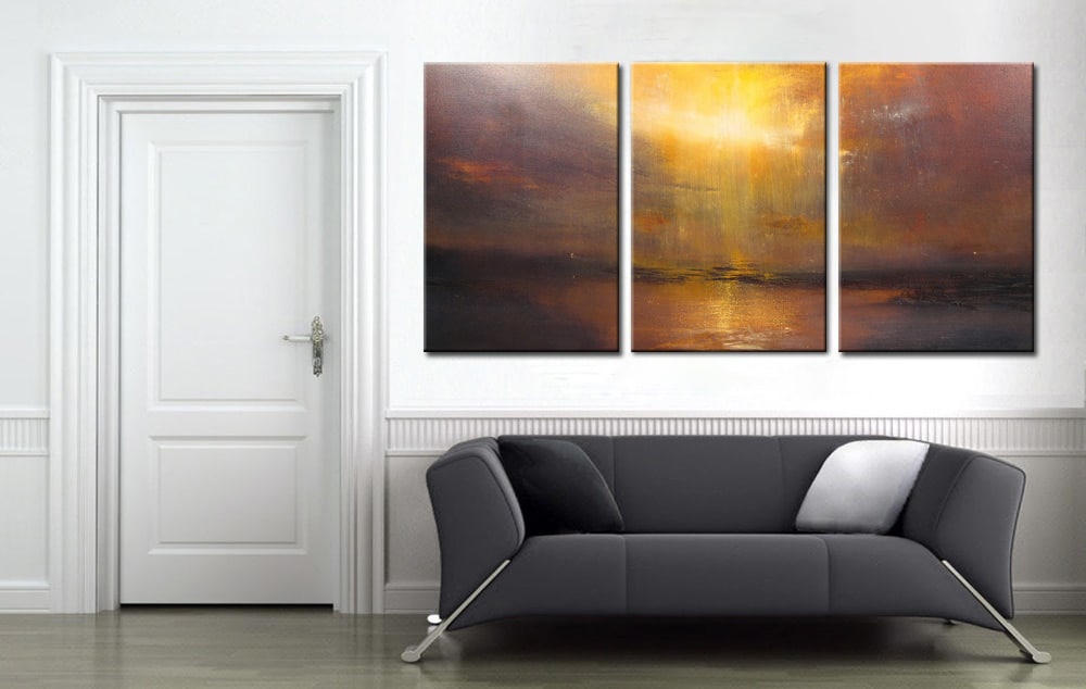 Drieluik schilderij Zonsondergang Goud - Afbeelding 3