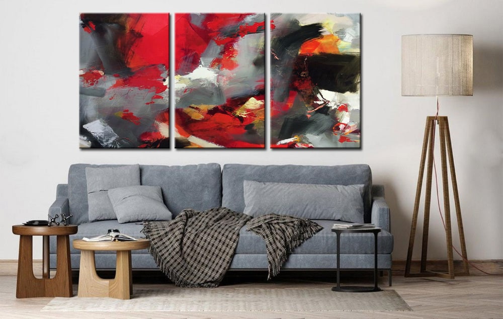 Drieluik schilderij Abstract Rood Zwart - Afbeelding 4