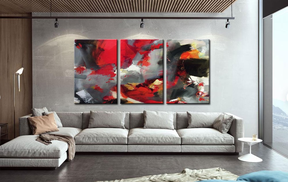 Drieluik schilderij Abstract Rood Zwart - Afbeelding 2