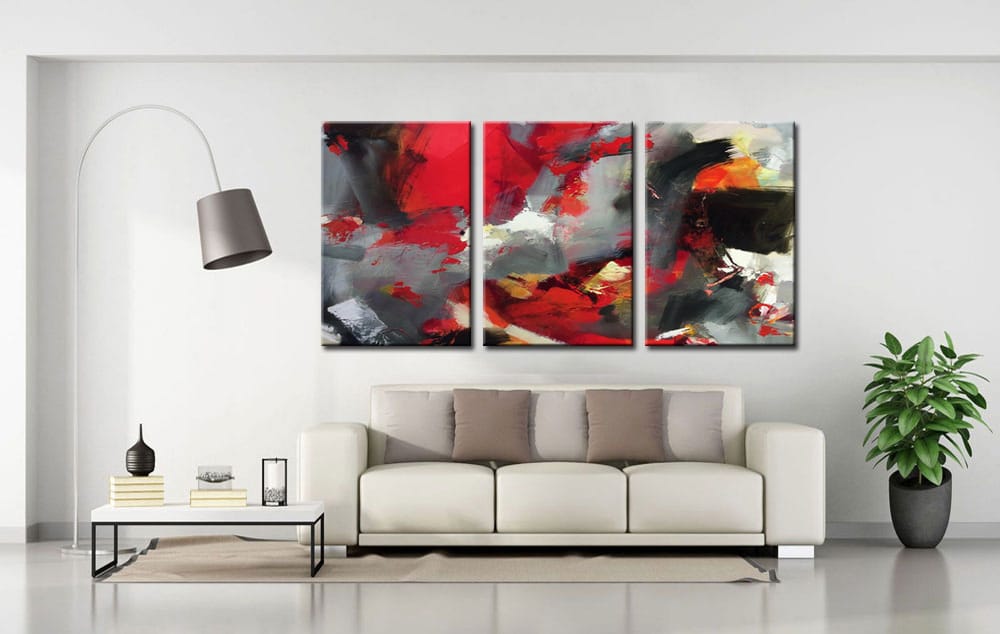 Drieluik schilderij Abstract Rood Zwart - Afbeelding 3
