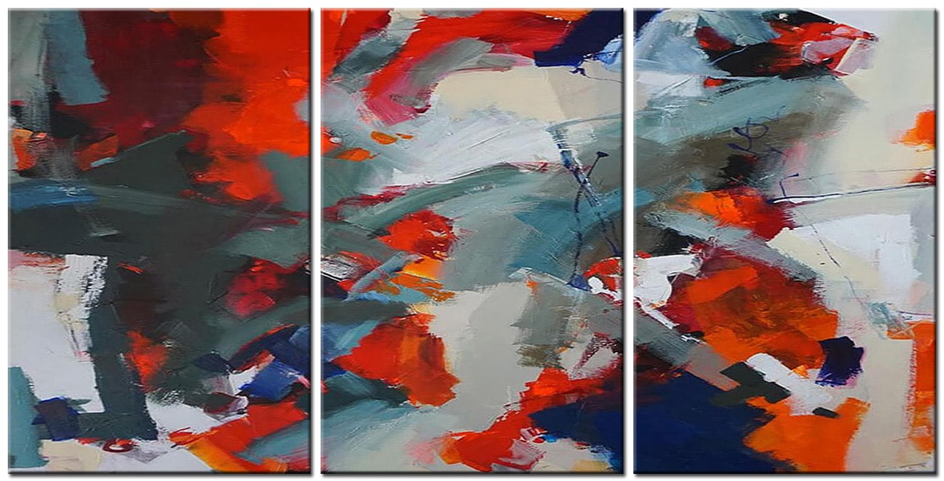 Drieluik schilderij Abstract Rood Grijs