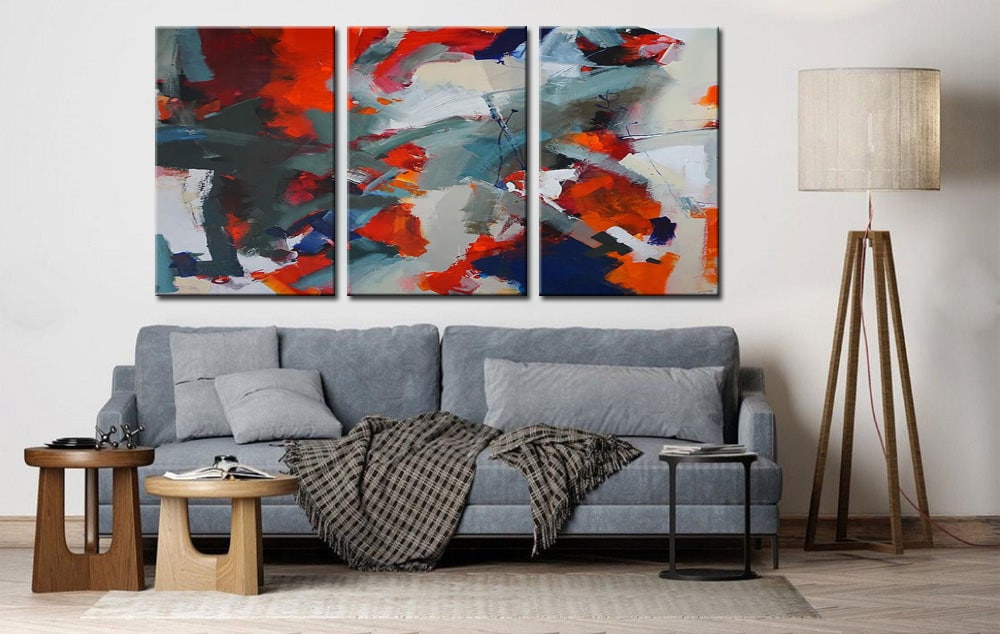 Drieluik schilderij Abstract Rood Grijs - Afbeelding 4