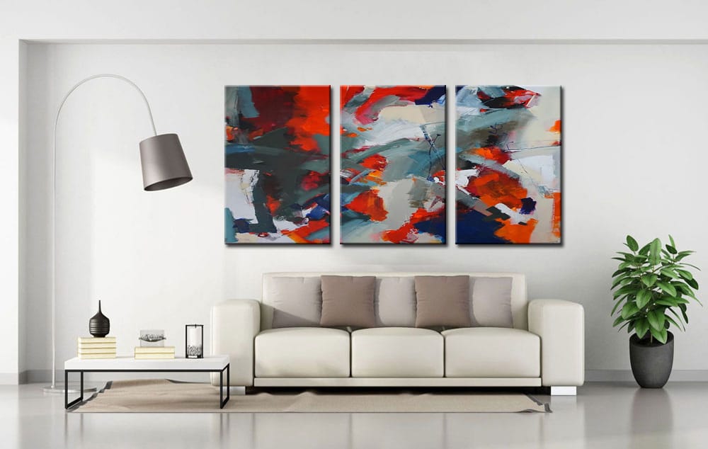 Drieluik schilderij Abstract Rood Grijs - Afbeelding 3