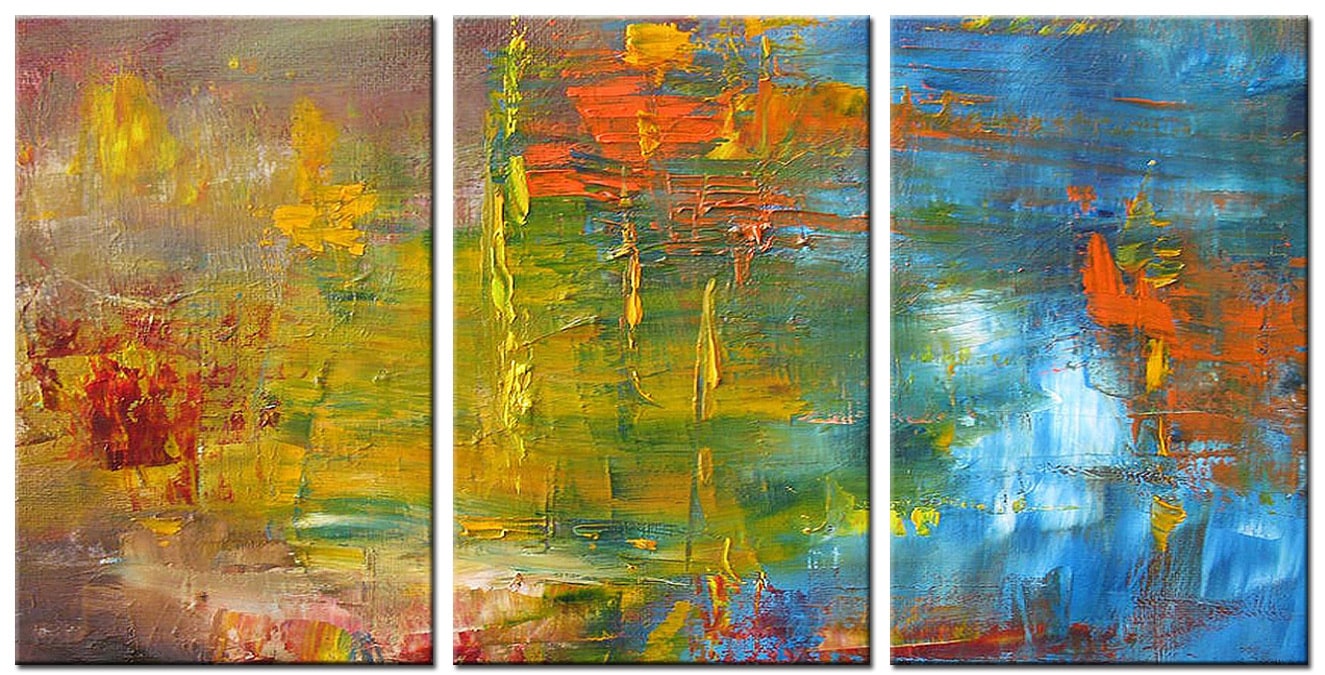 Drieluik schilderij Abstract Blauw Geel