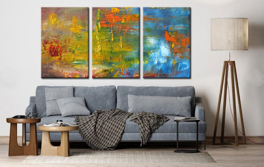 Drieluik schilderij Abstract Blauw Geel - Afbeelding 4