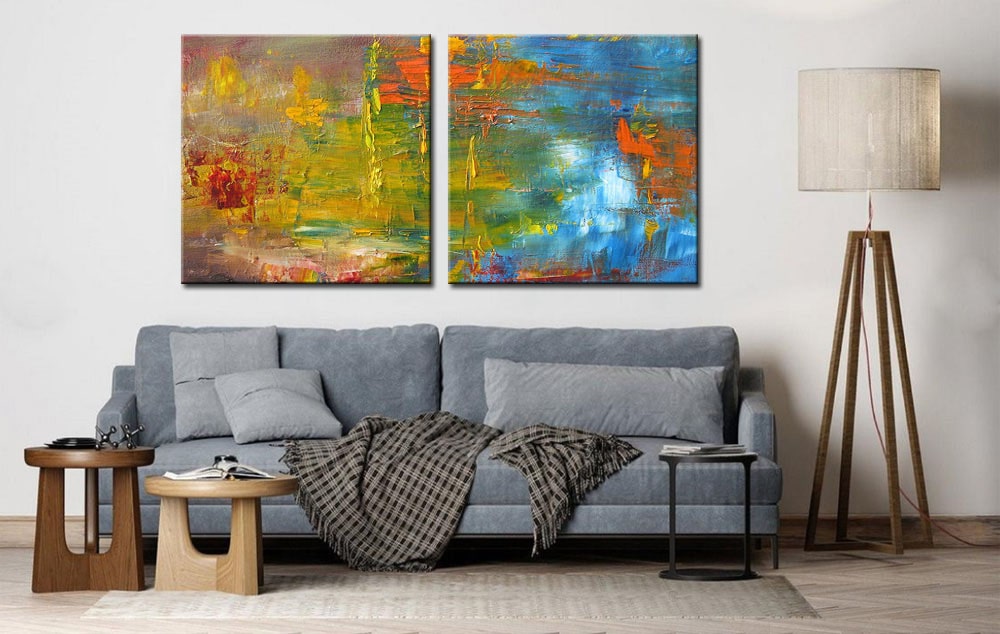 Abstract modern tweeluik schilderij - Afbeelding 4