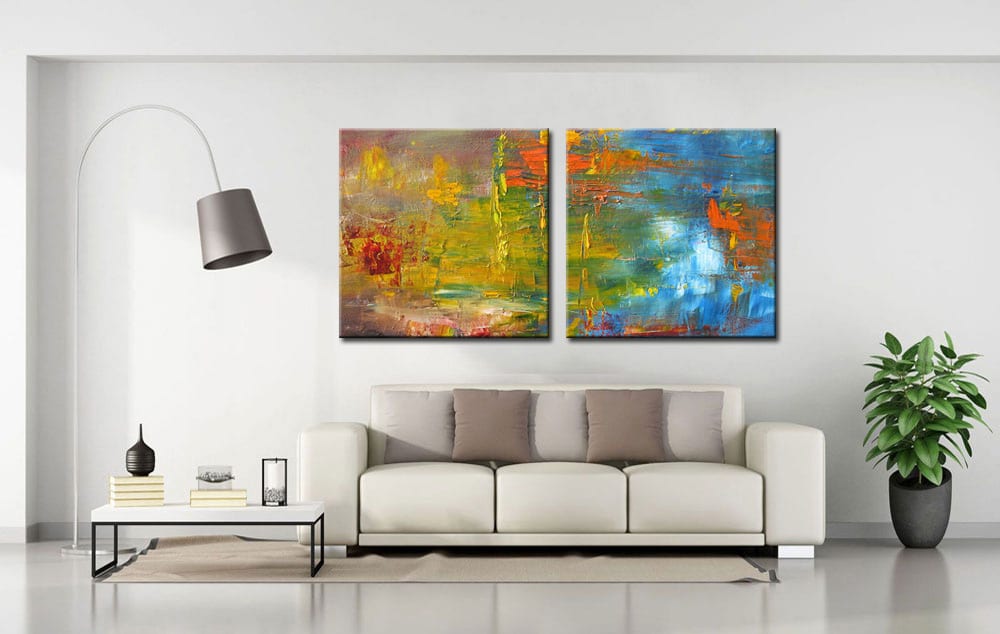 Abstract modern tweeluik schilderij - Afbeelding 3