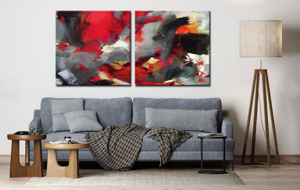 Abstract modern tweeluik schilderij - Afbeelding 4