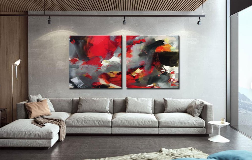 Abstract modern tweeluik schilderij - Afbeelding 2