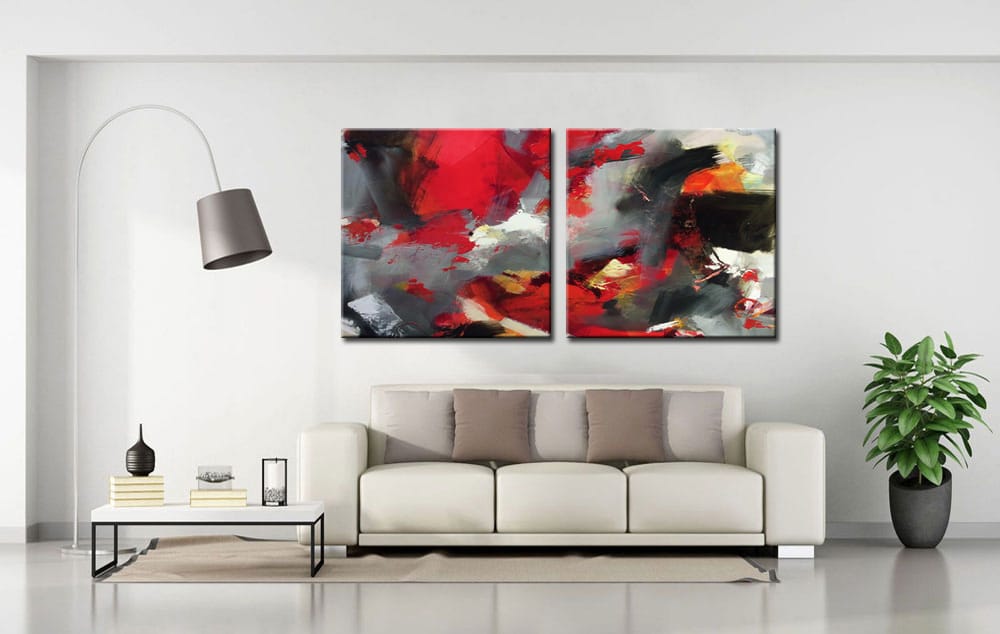 Abstract modern tweeluik schilderij - Afbeelding 3