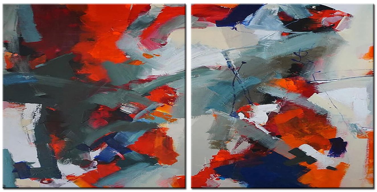 Abstract modern tweeluik schilderij