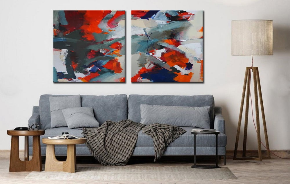 Abstract modern tweeluik schilderij - Afbeelding 4