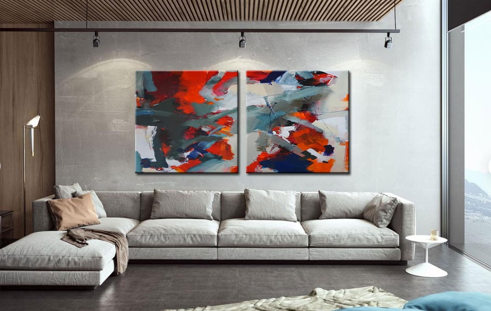 Abstract modern tweeluik schilderij - Afbeelding 2