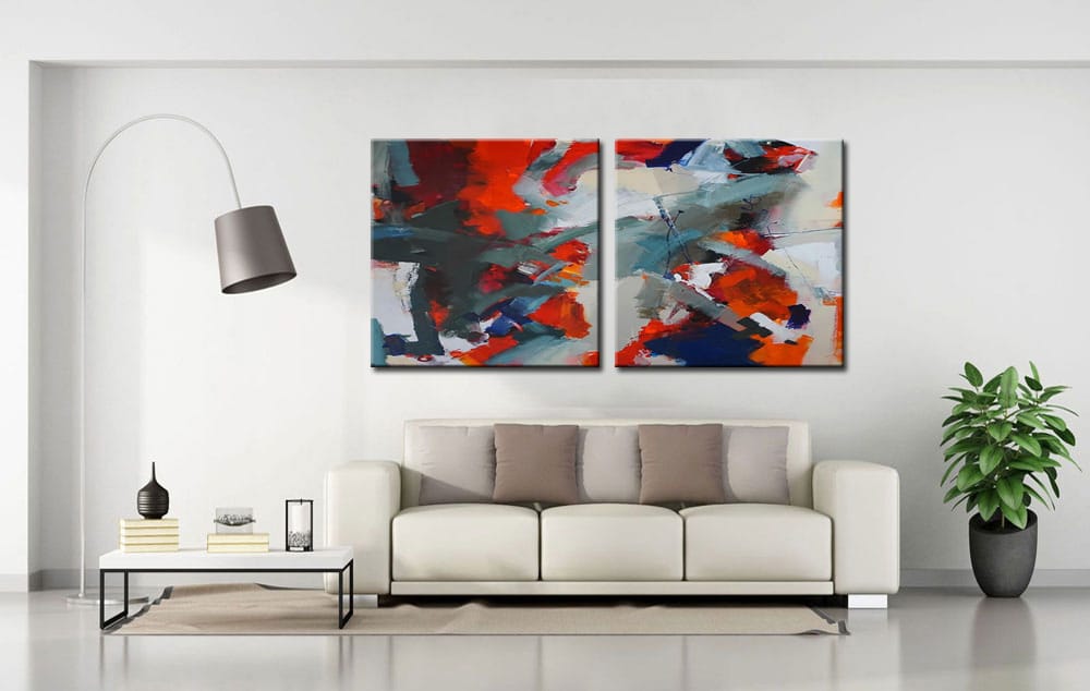 Abstract modern tweeluik schilderij - Afbeelding 3