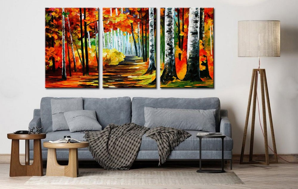 Drieluik schilderij Kleurrijk Herfstbos - Afbeelding 4