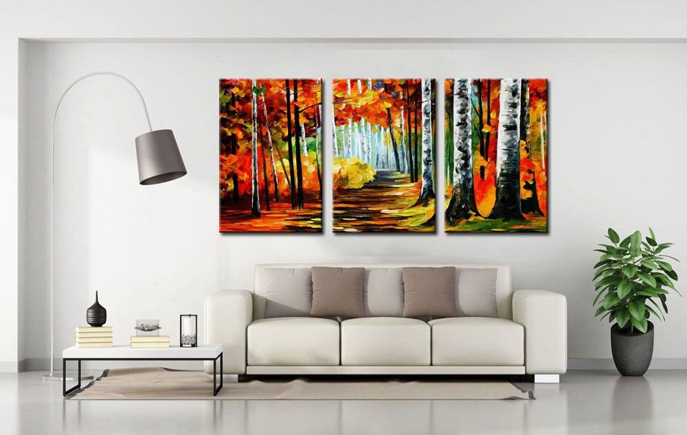 Drieluik schilderij Kleurrijk Herfstbos - Afbeelding 3