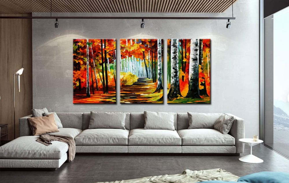 Drieluik schilderij Kleurrijk Herfstbos - Afbeelding 2