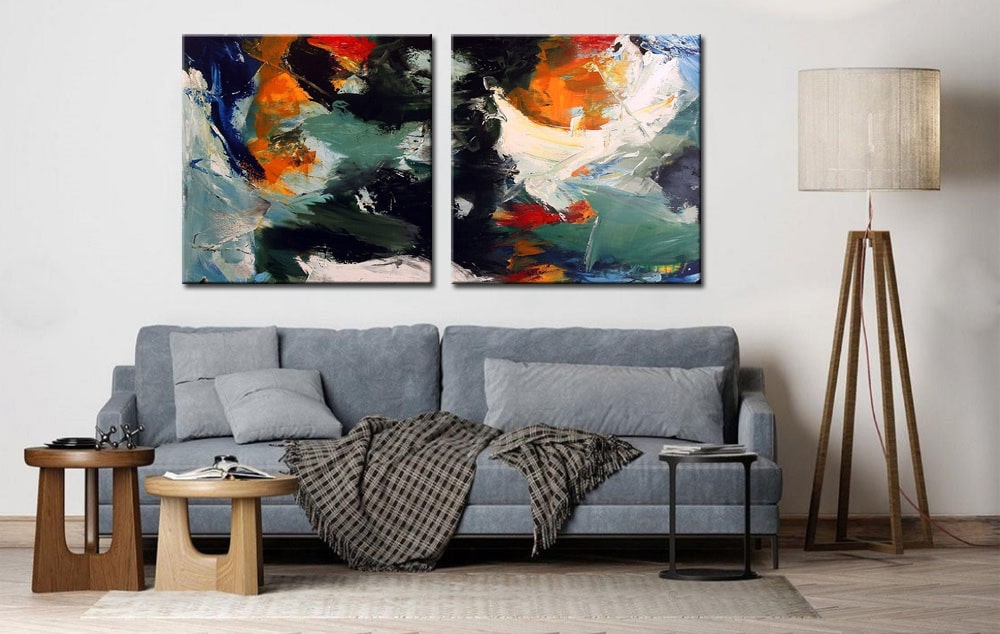 Abstract modern tweeluik schilderij - Afbeelding 4