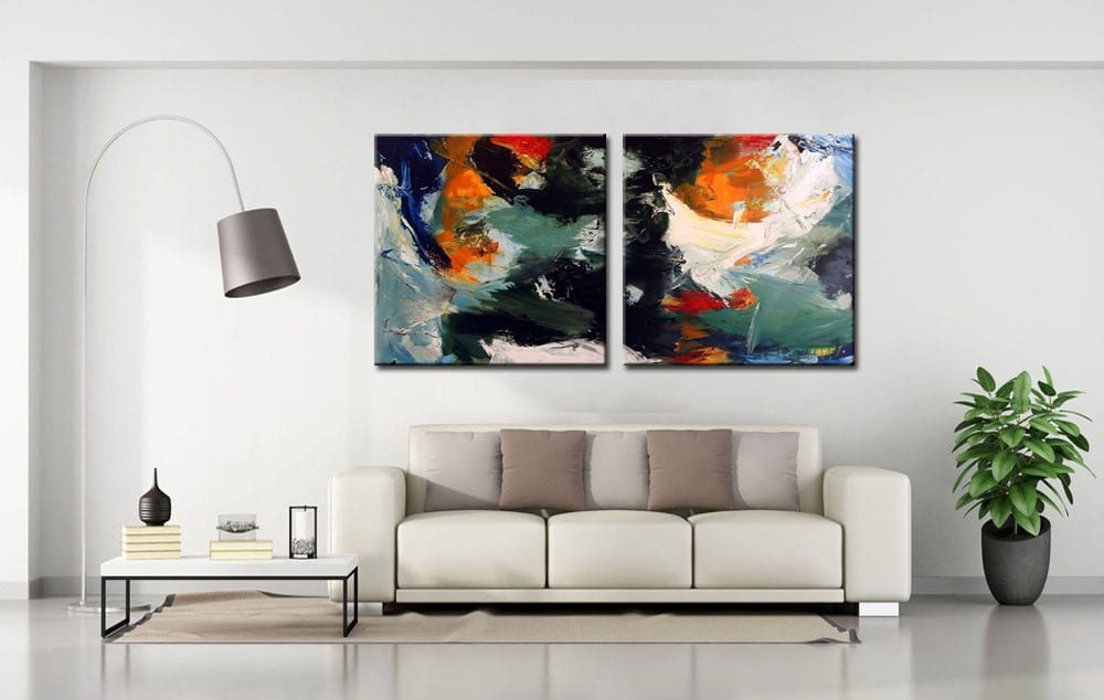 Abstract modern tweeluik schilderij - Afbeelding 3