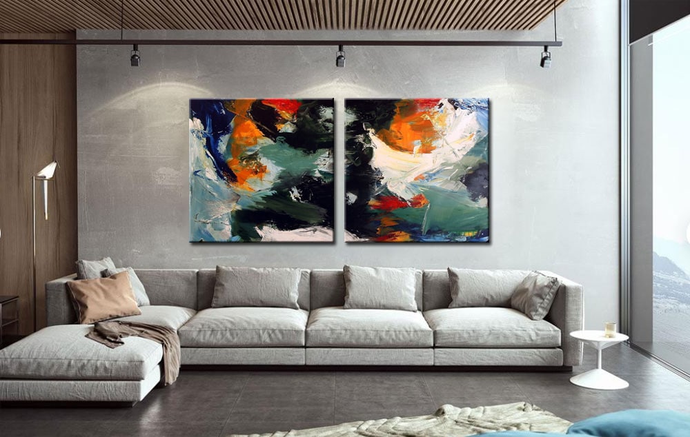 Abstract modern tweeluik schilderij - Afbeelding 2