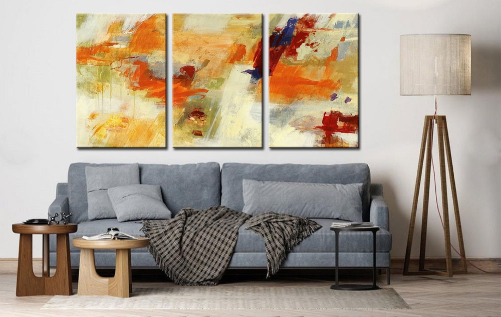Drieluik schilderij Abstract Oranje Beige - Afbeelding 4