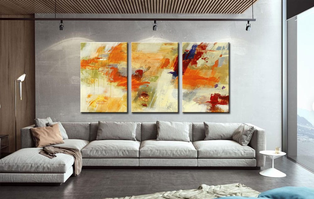 Drieluik schilderij Abstract Oranje Beige - Afbeelding 2