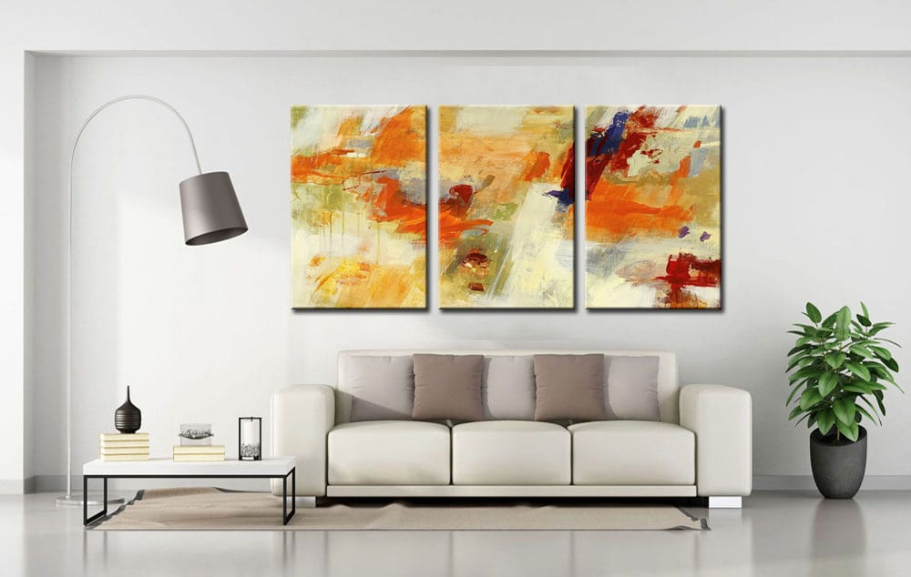 Drieluik schilderij Abstract Oranje Beige - Afbeelding 3